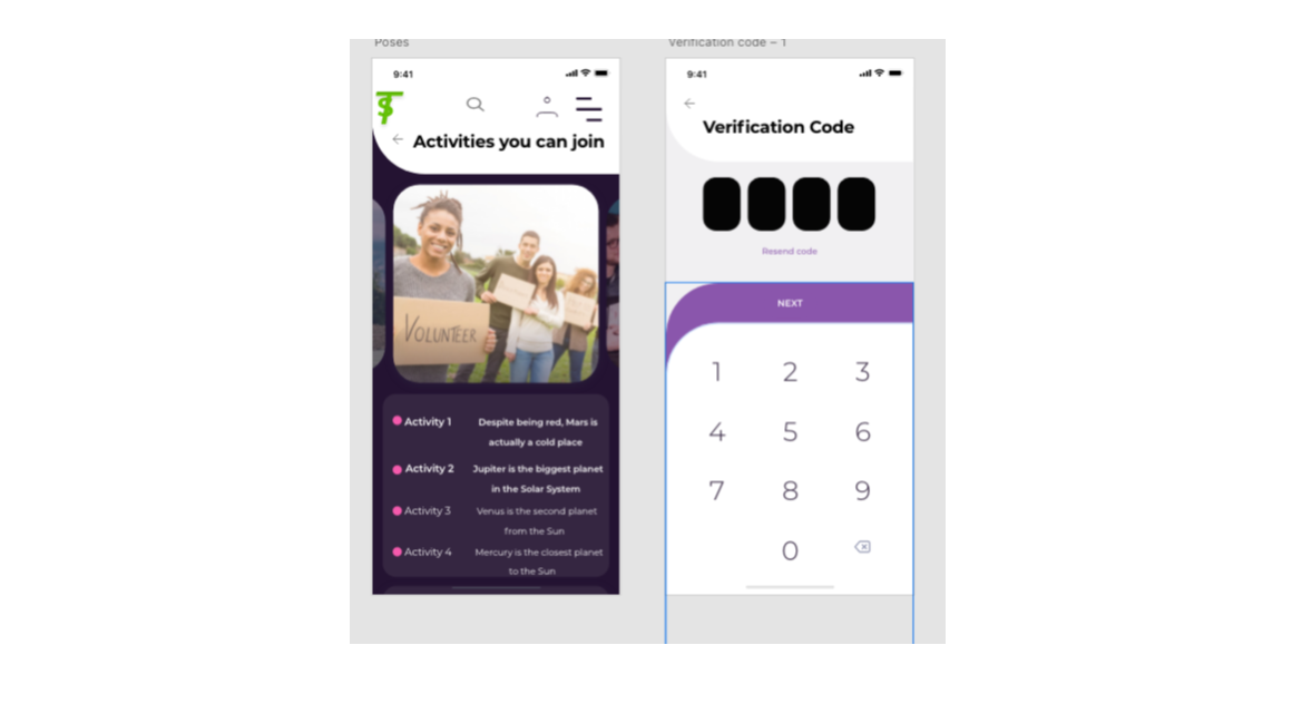 High-fidelity wireframes: activity detail and verification