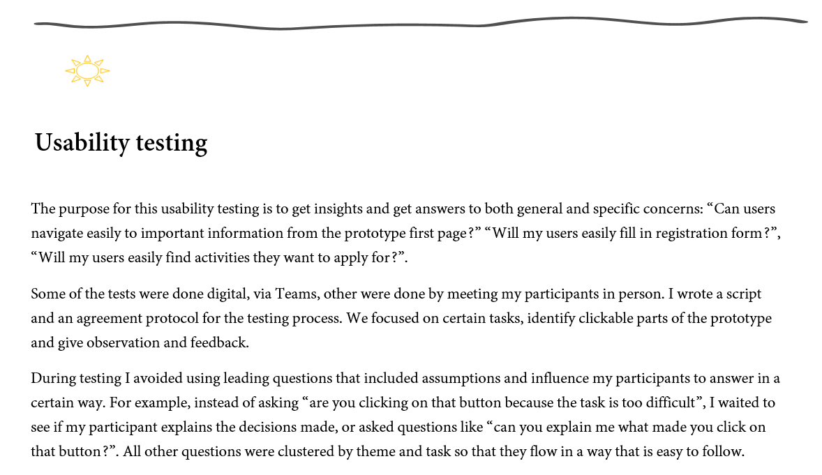 Usability testing approach