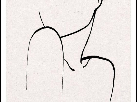 Minimal black line illustration of a person holding a wine glass